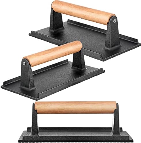 3 Pcs Cast Iron Grill Press 8 x 4 Inch Griddle Hamburger Press by Gandeer
