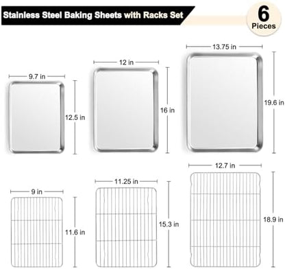 TeamFar Baking Sheet with Rack Set, 3 Pans + 3 Racks, 19.6/16/12.5 Inch - Image 2