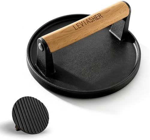 2.3lb Steak Weight & Burger Press, Striped Base by LEVIASHER
