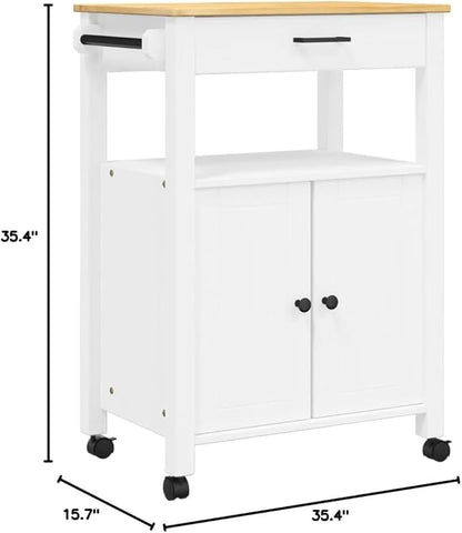 Kitchen Trolley Monza Rolling Kitchen Island Cart with Storage, Portable Dining Room Serving Utility Carts, White 23.6" x 15.7" x 35.4" Solid Wood Pine KH76A