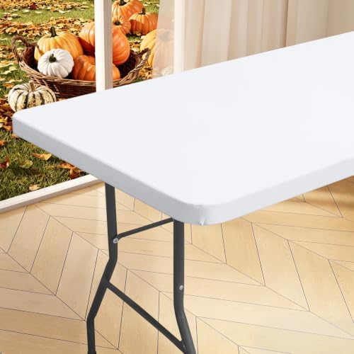 homing Rectangle Table Cloth Cover 6 Foot White Elastic Fitted Tablecloth by homing