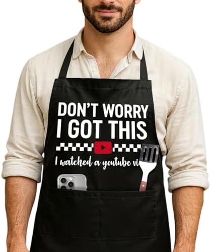 Funny Black Grill Apron with Pockets by NIORAYNA
