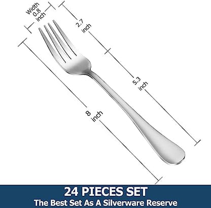 24 Piece Dinner Forks Set, Food-Grade Stainless Steel Silverware Forks - Image 2