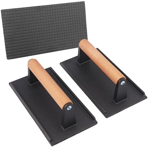 3 Packs 8.26 x 4.3 Inch Cast Iron Grill Press Set, Heavy Duty Steak and Burger by GENHAKON