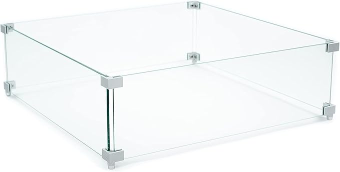 AMS Fireplace | Rectangular Fire Pit Glass Wind Guard for Brooklyn Fire Pit (Dark Gray) | Shielded from Patio Heater Flames | Tempered Glass with Polished Edges for Safety | Fire Table Glass Shield