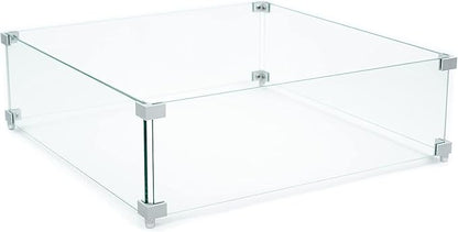 AMS Fireplace | Rectangular Fire Pit Glass Wind Guard for Brooklyn Fire Pit (Dark Gray) | Shielded from Patio Heater Flames | Tempered Glass with Polished Edges for Safety | Fire Table Glass Shield