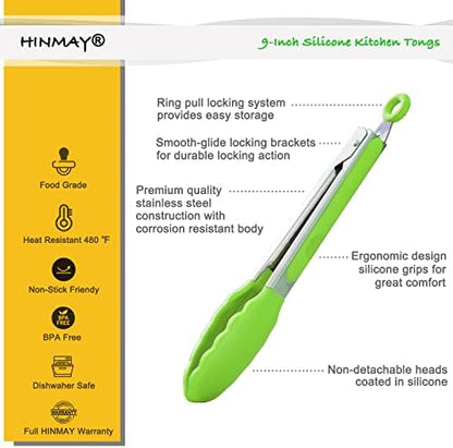 HINMAY Silicone Tongs 9" Stainless Steel Kitchen Tongs - Image 2