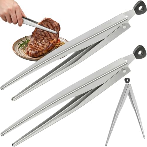 Stainless Steel Tongs 2-Pack, 11-inch Pull-Ring Locking Cooking Tongs by BSTUR