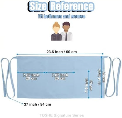 TOSHE Waist Apron 3 Pockets Waterdrop Resistant Cotton Server - Image 4