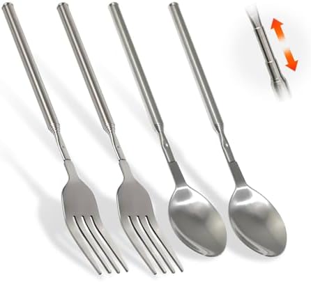 4 PCS Extendable Fork and Spoon Set, 8.7 to 25.4 Inch Expandable fork prank by Unknown