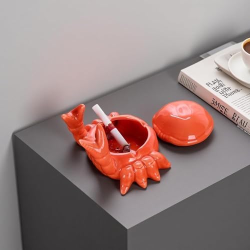 2packs Cute Ashtray With Lid, Ceramic Crab Cigar Cigarettes Ash Tray, Windproof - Image 5