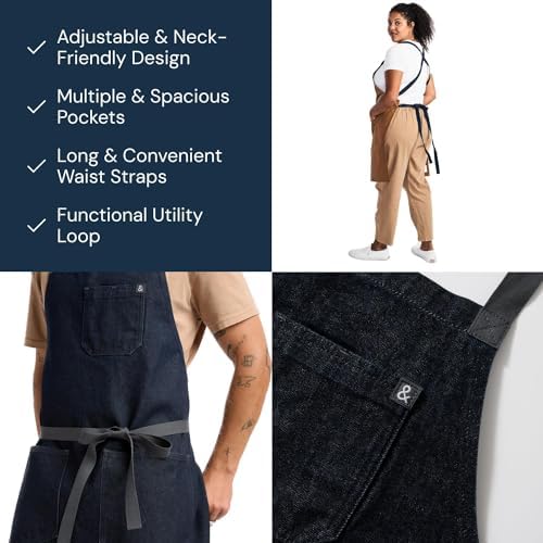 hedley & bennett Crossback Chef Apron, Pockets & Towel Loop, Jack Navy - Image 4