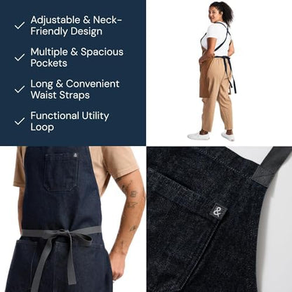 hedley & bennett Crossback Chef Apron, Pockets & Towel Loop, Jack Navy - Image 4