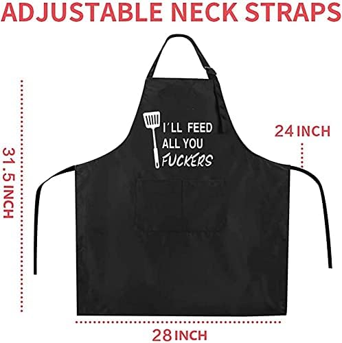 Rosoz Funny Black Chef Aprons for Men BBQ Grill Kitchen Cooking Aprons - Image 5
