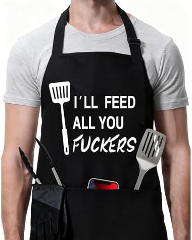 ZOORON Funny Black Chef Aprons for Men Adjustable BBQ Kitchen Cooking Apron by ZOORON