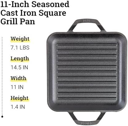 Lodge Chef Collection 11 Inch Pre-Seasoned Cast Iron Square Grill Pan - Image 7