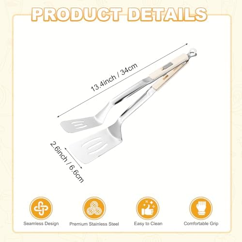 M METERXITY Spatula Tongs, 13.4 Inch 304 Stainless Steel Anti-Scald Extended - Image 3