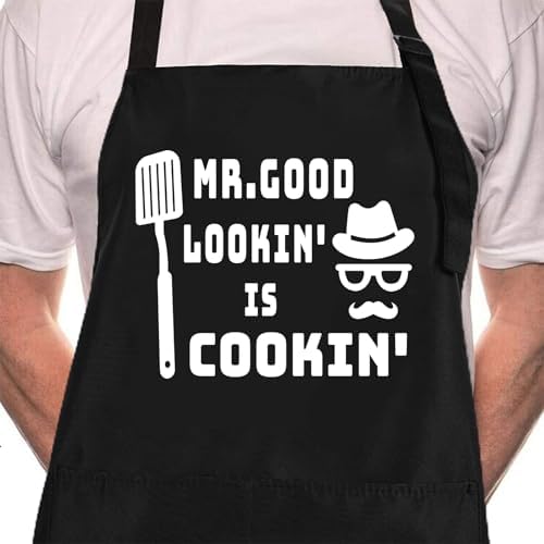 ZOORON Funny Black Chef Aprons for Men Adjustable BBQ Kitchen Cooking Apron by ZOORON