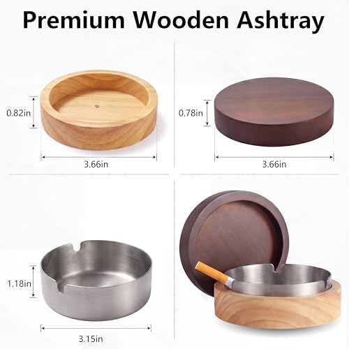 Ashtray with Lid, Wooden with Stainless Steel Insert - Image 3
