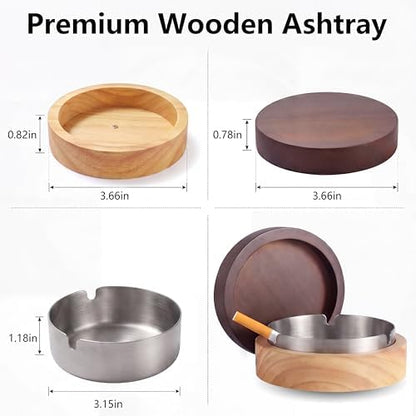 Ashtray with Lid, Wooden with Stainless Steel Insert - Image 3