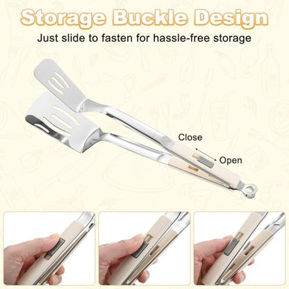 M METERXITY Spatula Tongs, 13.4 Inch 304 Stainless Steel Anti-Scald Extended - Image 5