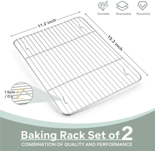 Herogo Baking Cooling Rack Set of 2, 15.3” x 11.2” Wire Cooking Rack - Image 2