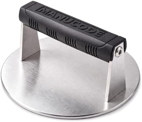 Smash Burger Press, 3.25 lb, 8 Inch, 304 Stainless Steel Flat Base by Manucode