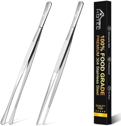 HOTEC Kitchen Tweezers Stainless Steel Cooking Tweezers 2 Pcs-12" by Hotec