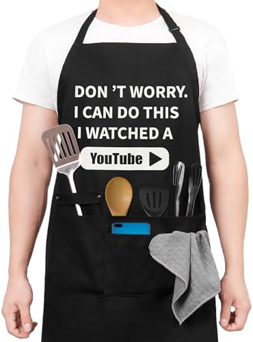 Funny Cooking Chef Apron with Pockets BBQ Kitchen Work Aprons Birthday Dad by Binggle
