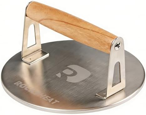 Smash Burger Press, 7 Inch 3mm Thickened Food Grade Stainless Steel Heavy Duty by ROCKSHEAT