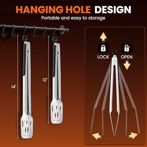 14-inch & 12-Inch Grill Tongs for Cooking, Extra Long Grilling Tongs - Image 7
