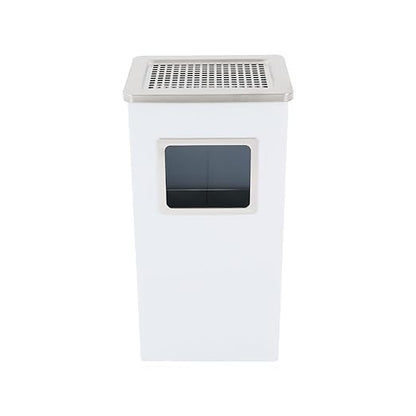 Trash Can with Lid Outdoor Indoor Stainless Steel Commercial Garbage Bin Waste Container with Inside Barrel for Patio Yard Garage, White