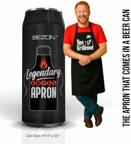 BEZON Funny Grill Apron for Men – Beer Can Style Packaging – Heavy-Duty - Image 3