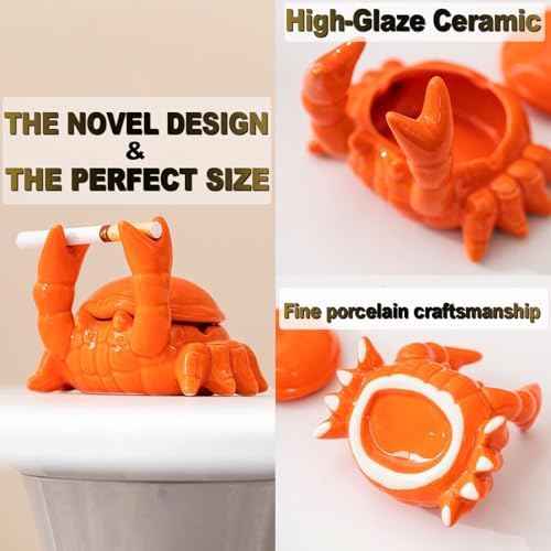 2packs Cute Ashtray With Lid, Ceramic Crab Cigar Cigarettes Ash Tray, Windproof - Image 6