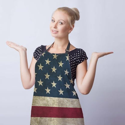 Housewife Apron for Women Vintage American Flag Burlap Cooking Aprons for Men - Image 3