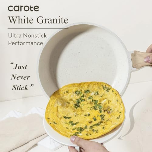 CAROTE 3Pcs Cream White Non Stick Skillet Set, Cream White - Image 3