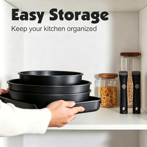SENSARTE 17 Piece Nonstick Detachable Handle Pots and Pans Set Black - Image 3