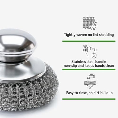 5 Pcs Steel Wool Scrubber with Handle: Stainless Steel Scrub Set - Image 6