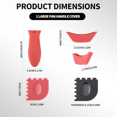 5pcs Silicone Handle Cover for Lodge Cast Iron Skillets, Includes Pan Grip - Image 2
