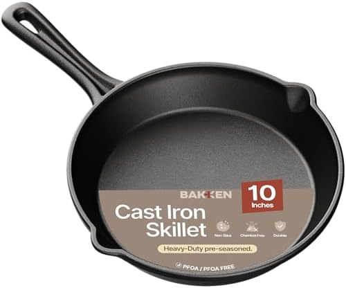 Bakken 10" Cast Iron Skillets, Pre-Seasoned Frying Pan by BAKK%C3%8BNMASTER