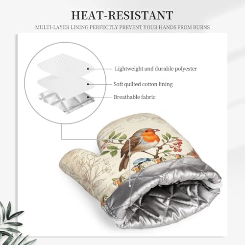 Retro Birds 4 Pcs Heat Resistant Oven Mitts Pot Holders Gloves - Image 7