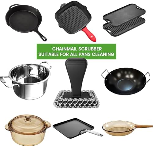 TOPULORS Long Handled Chainmail Cast Iron Scrubber & 2 Scrapers, Dark Black - Image 5