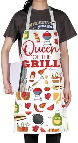 WZMPA Queen Of The Grill Kitchen Apron Queen Griller Gift Queen BBQ Adjustable - Image 5