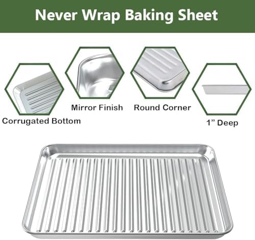 Half Baking Sheet Pan Cooling Rack Set, Stainless Steel 2 Pans + 2 Racks - Image 5
