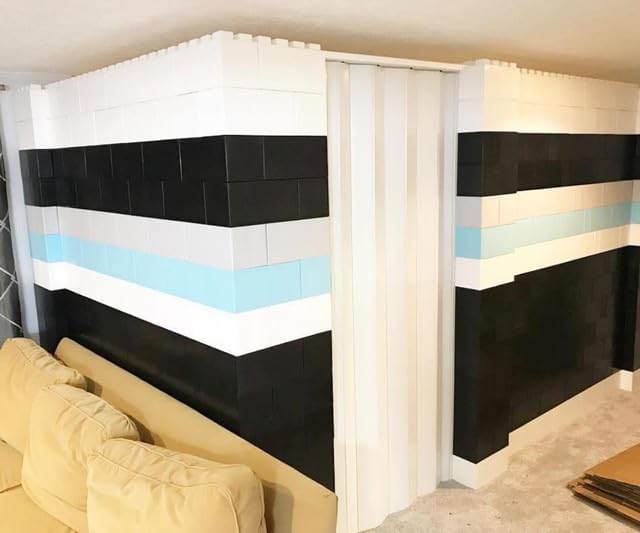 EverBlock 7’ x 7’ Wall Kit with Accordion Door | 3’ x 7’ Doorway | Modular Building Blocks | Wall Display System | Room Divider & Partition | Easy to Connect & Reuse | Indoor & Outdoor Use | Blue