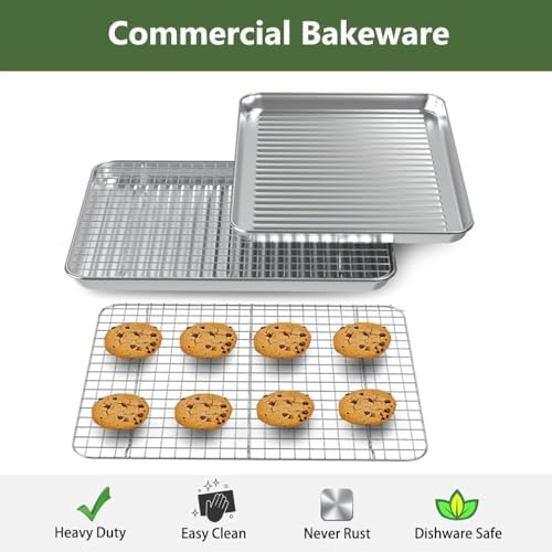 Baking Sheet with Cooling Wire Rack Set, Stainless Steel 2 Pans + 2 Racks - Image 2