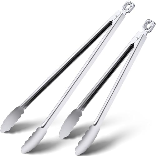 12" & 17 Inch Extra Long Metal Tongs, Grilling Tongs, Stainless Steel Tongs by HE-SANQI