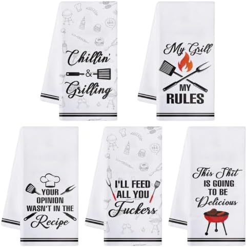 R HORSE 5 Pack Funny Barbecue BBQ Kitchen Dish Towels by RHORSE