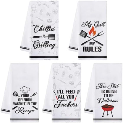 R HORSE 5 Pack Funny Barbecue BBQ Kitchen Dish Towels by RHORSE