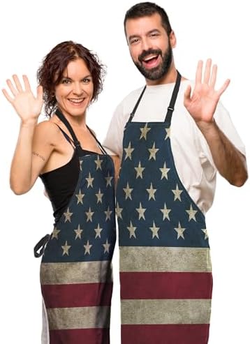 Housewife Apron for Women Vintage American Flag Burlap Cooking Aprons for Men - Image 5